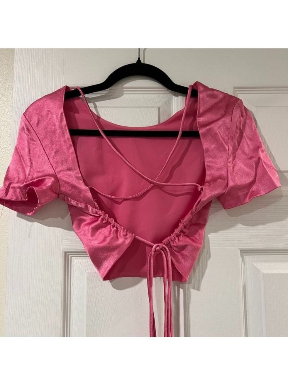 Zara Pink Satin Backless Crop Top Size Small